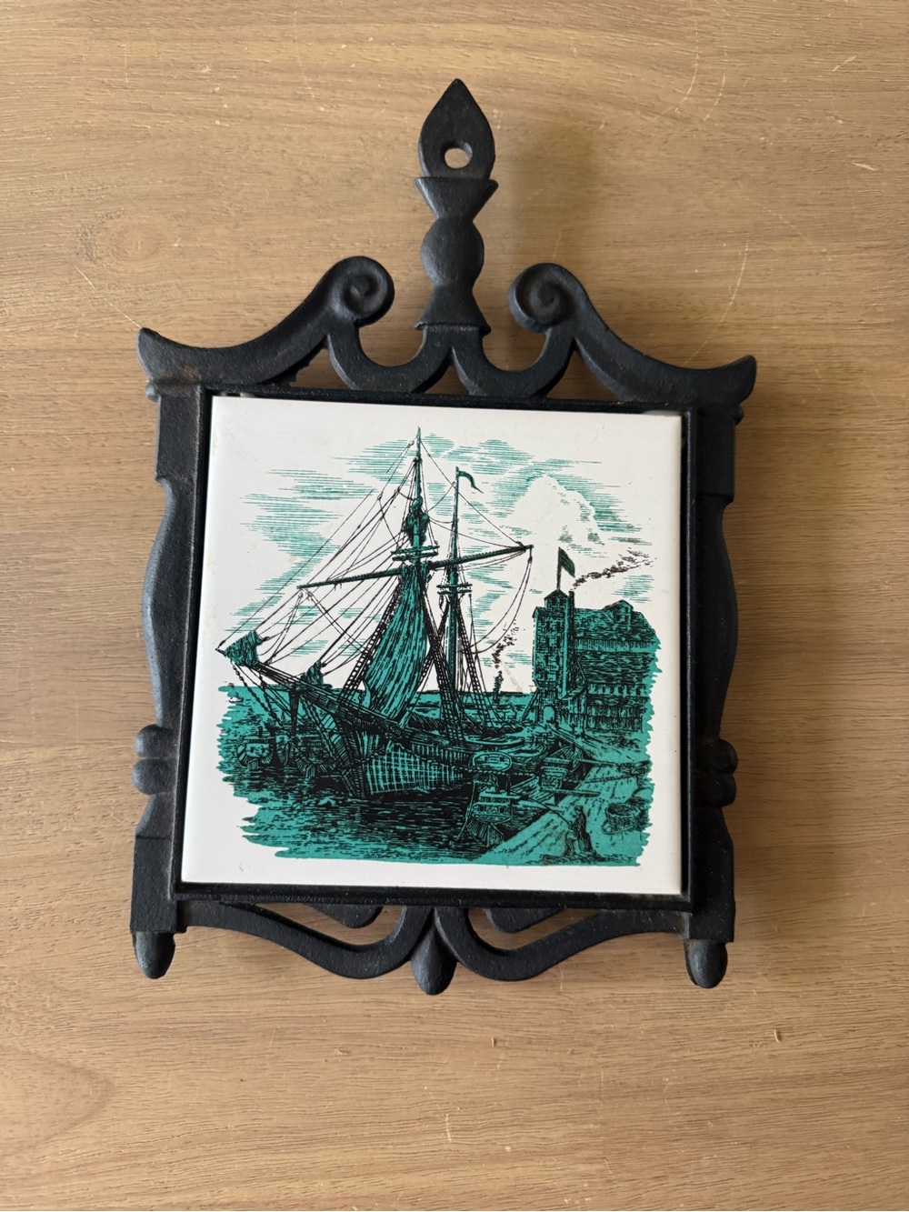 Vintage Holt Howard Nautical Ship with Ceramic and Cast Iron Trivet